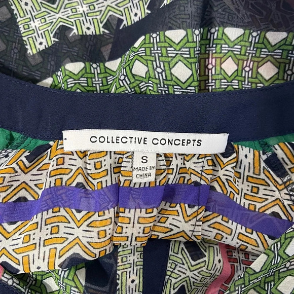 Collective Concepts Multicolor Split Neck Boho Print Blouse Small Women’s - Picture 10 of 12